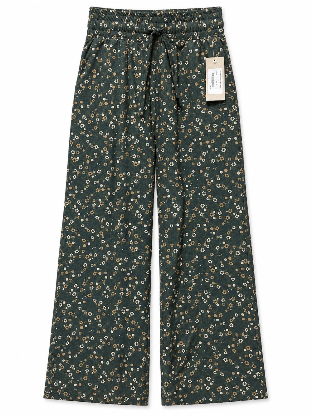 Albion Fit Floral Wide Leg Pants Green Pull On Drawstring Elastic Waist NWT